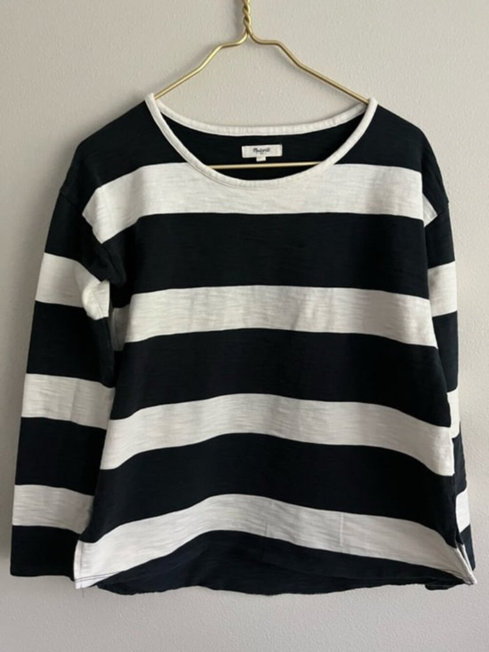 Madewell Navy and White Rugby Stripe Cotton Long Sleeve Top S